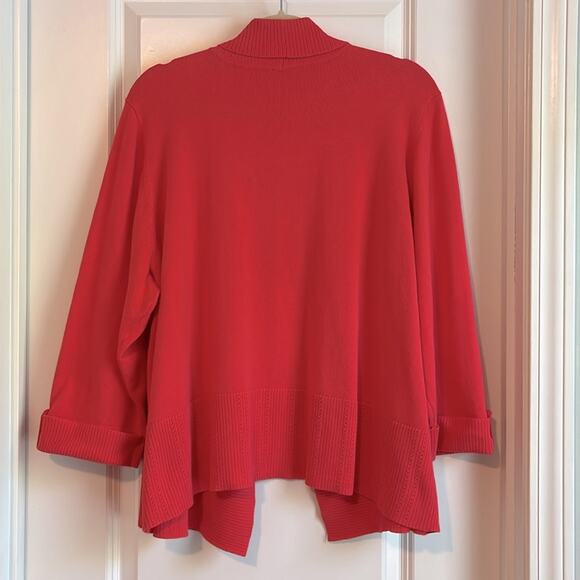 Avenue 3/4 Sleeve Open Front Coral Color Cardigan Seeater - Picture 6 of 11